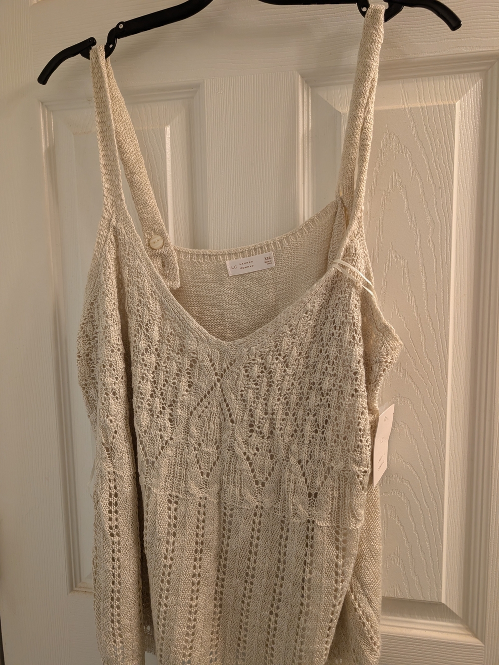 LC Lauren Conrad Cream Knit Lace V Neck Pointelle Tank Extra Button New W/ Tags